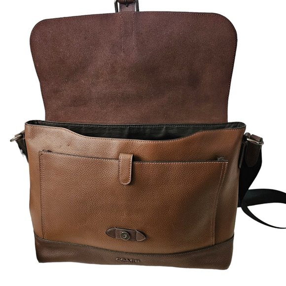 Coach Hudson Brown Leather Colorblock Messenger Laptop Crossbody Bag - Picture 7 of 13